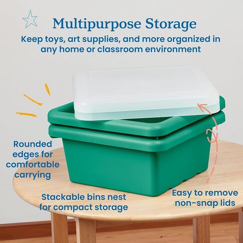 ECR4Kids Square Bin with Lid, Storage Containers, Emerald, 2-Pack in Saudi Arabia