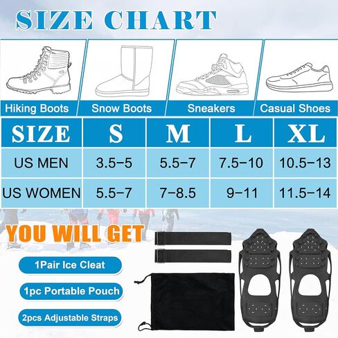 Ice Cleats Snow Cleats Walk Traction Cleats Crampon Anti-Slip Snow Shoes Cleats Winter Walking on Snow and Ice Boots Cleats for Shoes Boots Men Women Hiking Jogging in Kuwait