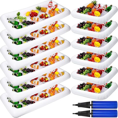 12 Pcs Inflatable Serving Bars Ice Serving Buffet with Drain Plug Inflatable Party Cooler Salad Food Drink Cooler for Parties Bbq Picnic with 2 Hand Pump, 2 Size in Saudi Arabia