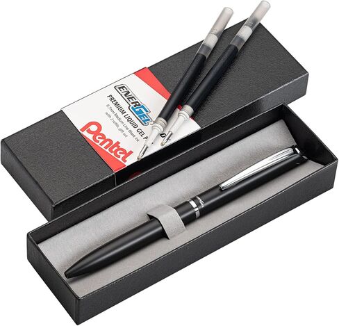 قلم Pentel Energel Style مع عبوتين - قلم تنفيذي متوسط ​​الخط 0.7 مم - قلم Pentel جل رولربال قابل لإعادة الملء - قلم فاخر مع صندوق هدايا مبطن بالمخمل - برميل أسود in Saudi Arabia