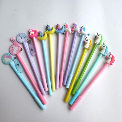 DzdzCrafts 10 قطع يونيكورن وفلامينجو 0.5 ملم أقلام حبر جل رولربال حبر أسود في حقيبة أقلام in Kuwait