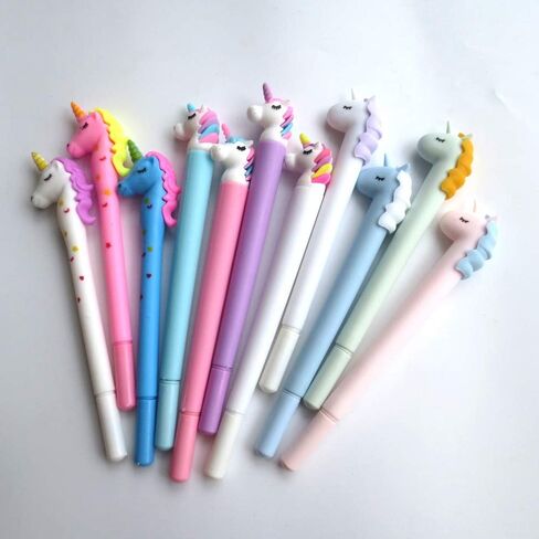 DzdzCrafts 10 قطع يونيكورن وفلامينجو 0.5 ملم أقلام حبر جل رولربال حبر أسود في حقيبة أقلام in Kuwait