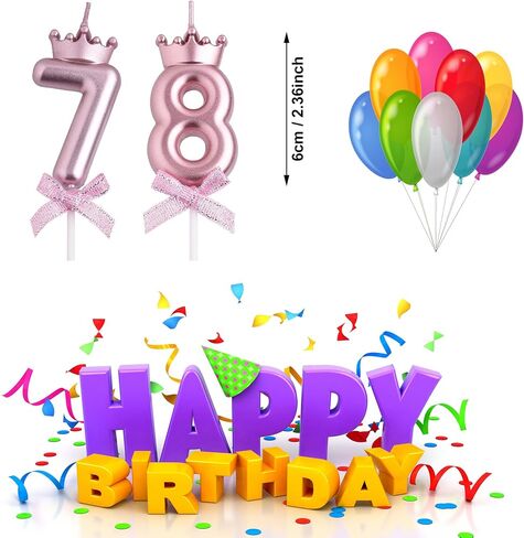 شموع عيد الميلاد الـ 78، شموع عيد الميلاد الذهبية الوردية 87 78 عامًا، هدايا تزيين تزيين الكيك لحفلة عيد ميلاد سعيد للنساء والرجال in Kuwait