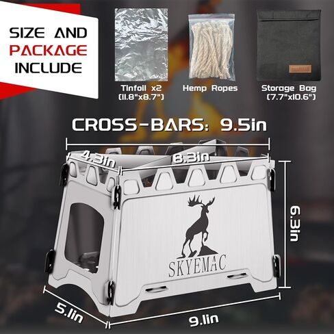 Camping Wood Burning Stove Portable - Folding Camp Stove Collapsible Backpacking Stove Stainless Steel Campfire Stove Outdoor Cooking Foldable Lightweight Stove for Picnic Hiking BBQ in Kuwait