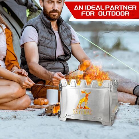 Camping Wood Burning Stove Portable - Folding Camp Stove Collapsible Backpacking Stove Stainless Steel Campfire Stove Outdoor Cooking Foldable Lightweight Stove for Picnic Hiking BBQ in Kuwait