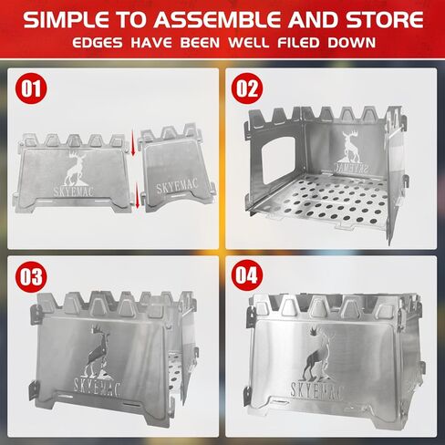 Camping Wood Burning Stove Portable - Folding Camp Stove Collapsible Backpacking Stove Stainless Steel Campfire Stove Outdoor Cooking Foldable Lightweight Stove for Picnic Hiking BBQ in Kuwait