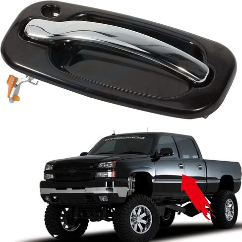 مقبض الباب الخارجي من الكروم مع فتحة المفتاح الأمامي الأيسر للسائق متوافق مع شاحنة بيك اب 1999-2007 سيلفرادو سييرا استبدال مقبض الباب الخارجي الأسود 15745149 in Kuwait