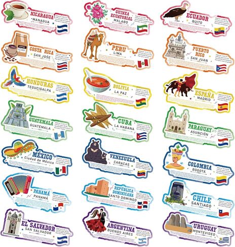 21 Pcs Spanish Language Country Posters Latin American Countries Learning Posters Spanish Language Learning Materials Flags Classroom Decorations for Students and Teachers in Saudi Arabia