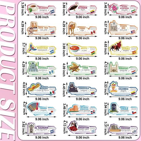 21 Pcs Spanish Language Country Posters Latin American Countries Learning Posters Spanish Language Learning Materials Flags Classroom Decorations for Students and Teachers in Saudi Arabia