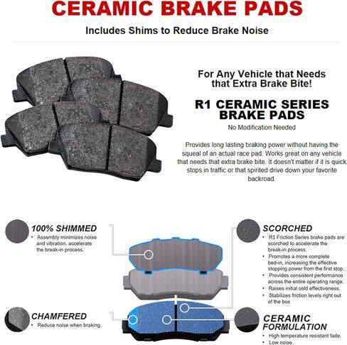 R1 Concepts Front Rear Brakes and Rotors Kit |Front Rear Brake Pads| Brake Rotors and Pads| Ceramic Brake Pads and Rotors |fits 2016-2021 LX570, Toyota Land Cruiser, 2007-2021 Toyota Sequoia,Tundra in Saudi Arabia