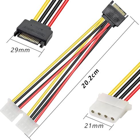 GELRHONR SATA 15pin to Dual 4pin LP4 Power Cable,LP4 Power Supply Splitter for HHD/SSD/DVD RW/Hard drive-2PCS in Saudi Arabia