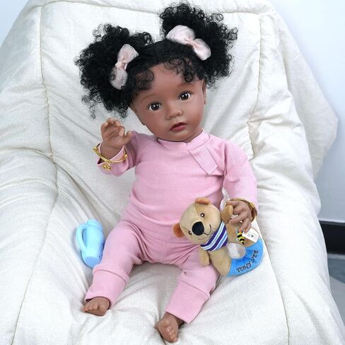 BABESIDE Lifelike Reborn Baby Dolls Daisy Black Girl - 20 بوصة جسم ناعم واقعي - دمى أطفال حديثي الولادة مصنوعة يدويًا من الحياة الحقيقية مع ملابس ولعبة هدية للأطفال في سن الأطفال in Kuwait