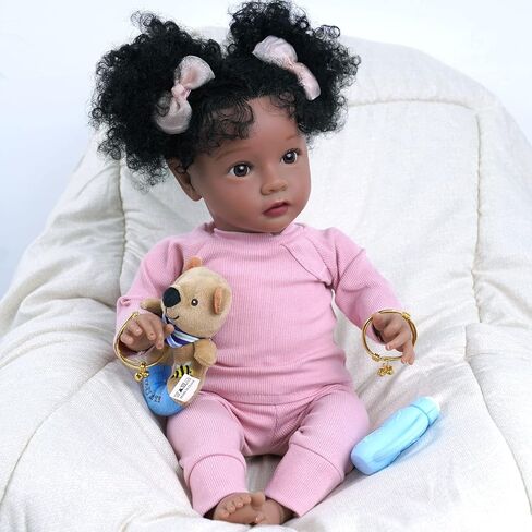 BABESIDE Lifelike Reborn Baby Dolls Daisy Black Girl - 20 بوصة جسم ناعم واقعي - دمى أطفال حديثي الولادة مصنوعة يدويًا من الحياة الحقيقية مع ملابس ولعبة هدية للأطفال في سن الأطفال in Kuwait