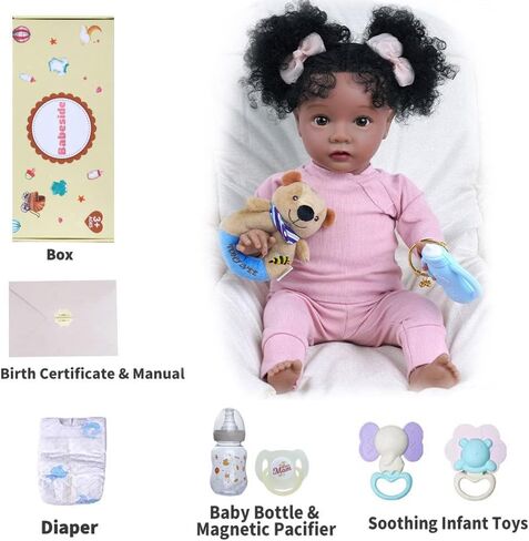 BABESIDE Lifelike Reborn Baby Dolls Daisy Black Girl - 20 بوصة جسم ناعم واقعي - دمى أطفال حديثي الولادة مصنوعة يدويًا من الحياة الحقيقية مع ملابس ولعبة هدية للأطفال في سن الأطفال in Kuwait