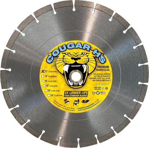 Cougar HS 18 Inch Diamond Concrete Saw Blade, Premium General Purpose Segmented Blade, Dry/Wet Cutting Concrete, Masonry, Brick, & Block 1" Arbor in Kuwait