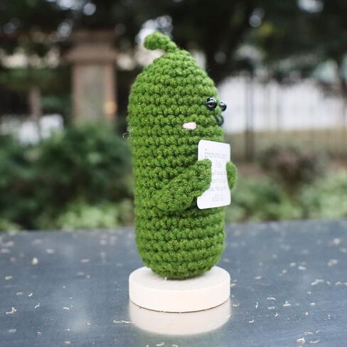 Handmade Emotional Support Pickle Gift, Cute Crochet Cucumber Doll with Wooden Base, Funny Crochet Pickle Toy for Friends,Boys and Girls in Kuwait
