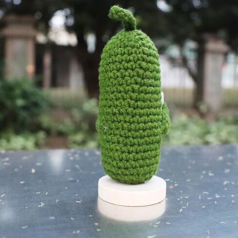 Handmade Emotional Support Pickle Gift, Cute Crochet Cucumber Doll with Wooden Base, Funny Crochet Pickle Toy for Friends,Boys and Girls in Kuwait