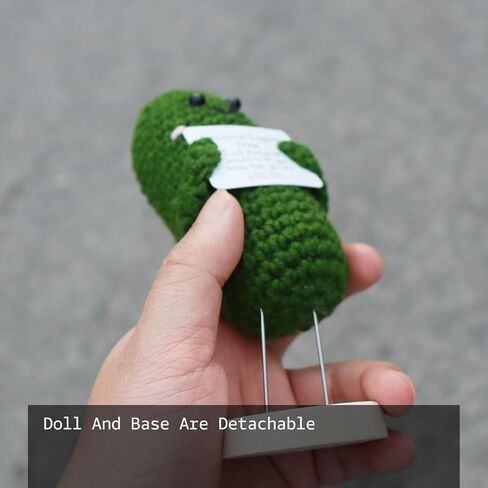 Handmade Emotional Support Pickle Gift, Cute Crochet Cucumber Doll with Wooden Base, Funny Crochet Pickle Toy for Friends,Boys and Girls in Kuwait