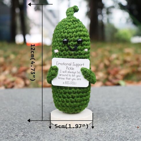 Handmade Emotional Support Pickle Gift, Cute Crochet Cucumber Doll with Wooden Base, Funny Crochet Pickle Toy for Friends,Boys and Girls in Kuwait