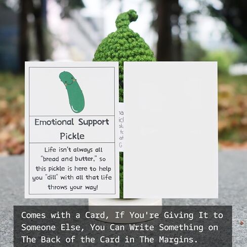 Handmade Emotional Support Pickle Gift, Cute Crochet Cucumber Doll with Wooden Base, Funny Crochet Pickle Toy for Friends,Boys and Girls in Kuwait