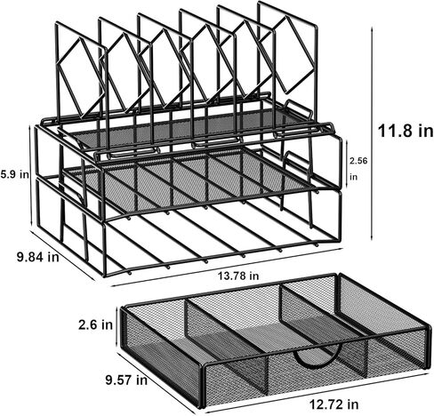 منظم مكتب مع درج، منظم ملفات مكتب المكتب مع 5 حاملات ملفات عمودية، منظم ملفات سطح المكتب والمكتب (أسود) in Kuwait