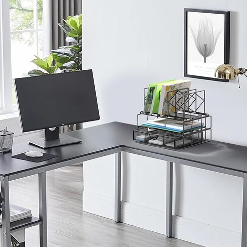 منظم مكتب مع درج، منظم ملفات مكتب المكتب مع 5 حاملات ملفات عمودية، منظم ملفات سطح المكتب والمكتب (أسود) in Kuwait