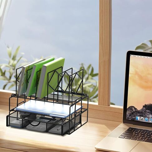 منظم مكتب مع درج، منظم ملفات مكتب المكتب مع 5 حاملات ملفات عمودية، منظم ملفات سطح المكتب والمكتب (أسود) in Kuwait