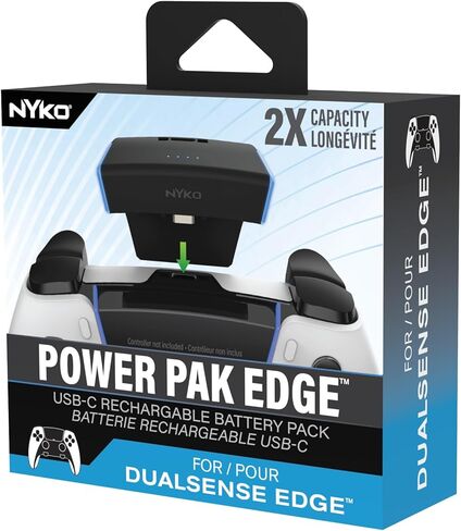 Nyko - Power Pak Edge - حزمة بطارية قابلة لإعادة الشحن بقدرة 1100 مللي أمبير في الساعة لوحدة تحكم PS4 DualSense Edge - طقم شحن للتحكم في Playstation 5 - مؤشرات LED وكابل شحن USB-C متوهج بطول 3 أقدام in Kuwait
