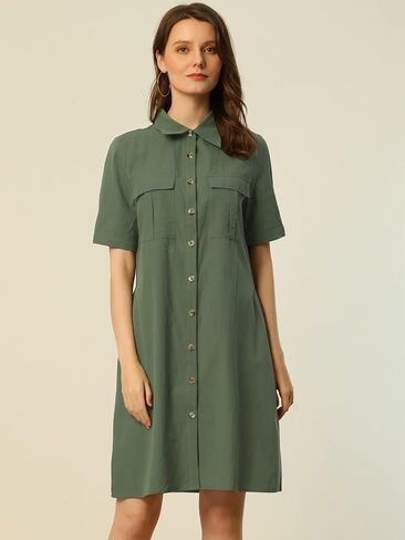 Allegra K Women's Safari Dress Summer Collared Button Down Cotton Belted Shirtdress in Saudi Arabia