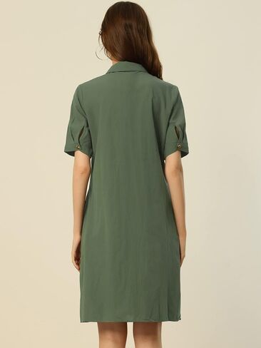 Allegra K Women's Safari Dress Summer Collared Button Down Cotton Belted Shirtdress in Saudi Arabia