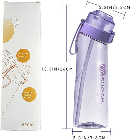 مجموعة زجاجات مياه رياضية خالية من مادة BPA للشرب، زجاجة مياه برائحة الفاكهة سعة 650 مل، مع 7 كبسولات نكهات٪ 0 كوب ماء سكر، لصالة الألعاب الرياضية والهدية الخارجية (أزرق) in Saudi Arabia