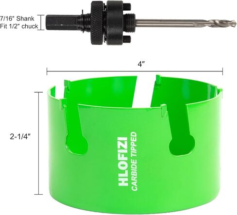 HLOFIZI 4-1/8" Carbide Tipped Hole Saw for 4 Inch Recessed Lights, and Dryer Vent, Cutting Hardwood, Drywall, Plaster, Ceiling Sheetrock, Fiberglass, 5X Faster, Green in Saudi Arabia