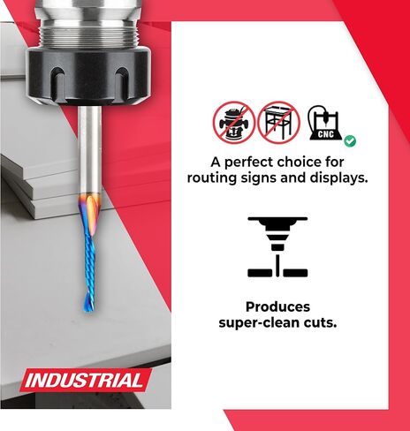 أداة Amana Tool 57361-K Spektra مطلية بـ SC حلزوني O فلوت مفرد محسّن بلمسة نهائية من البلاستيك قطع 1/8 D × 3/4 CH × 1/4 SHK × 2-1/2 بوصة طويلة لقمة توجيه CNC مع لمسة نهائية مرآة in Kuwait