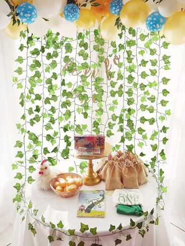 DearHouse 12 ضفيرة من نباتات أوراق اللبلاب الاصطناعية الكرمة المعلقة وأوراق الشجر المزيفة للمنزل والمطبخ وغرفة المكتب وديكور الحائط، 91 قدم in Kuwait