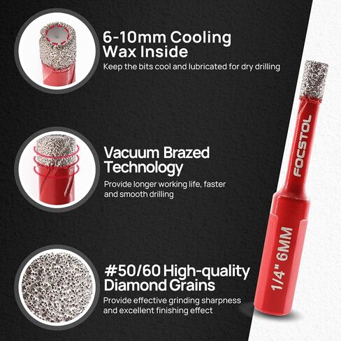 FOCSTOL Diamond Core Drill Bit - 2pcs 1''(25mm) Diamond Hole Saw with Triangle Shank for Porcelain Tile Ceramic Granite Marble Quartz in Kuwait