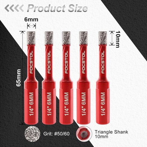 FOCSTOL Diamond Core Drill Bit - 2pcs 1''(25mm) Diamond Hole Saw with Triangle Shank for Porcelain Tile Ceramic Granite Marble Quartz in Kuwait