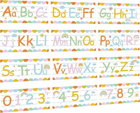 12 Pcs Alphabet Bulletin Board Set Rainbow ABC Number 0-9 Line Wall Decorations with 3 Sheets Adhesive Dots Classroom Alphabet Line for Preschool Kindergarten Classroom Decor in Saudi Arabia