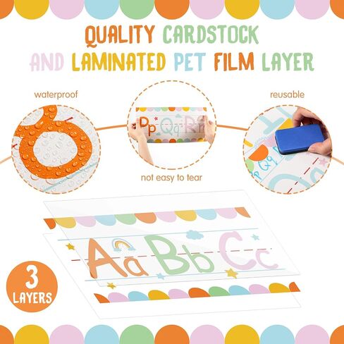 12 Pcs Alphabet Bulletin Board Set Rainbow ABC Number 0-9 Line Wall Decorations with 3 Sheets Adhesive Dots Classroom Alphabet Line for Preschool Kindergarten Classroom Decor in Saudi Arabia