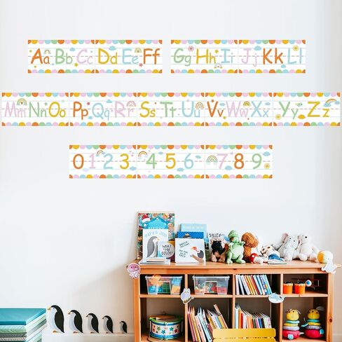 12 Pcs Alphabet Bulletin Board Set Rainbow ABC Number 0-9 Line Wall Decorations with 3 Sheets Adhesive Dots Classroom Alphabet Line for Preschool Kindergarten Classroom Decor in Saudi Arabia