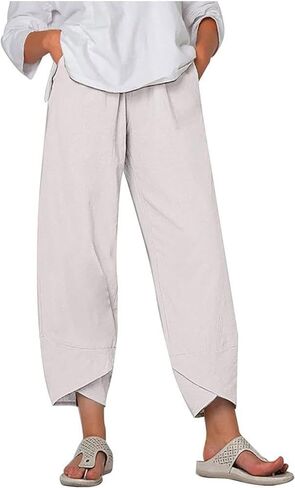 Trendy Womens Summer Capri Pants Casual Comfy Baggy Palazzo Trouser Pants with Pocket in Saudi Arabia