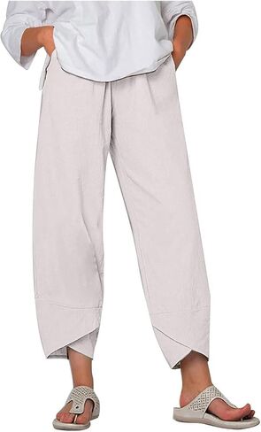 Trendy Womens Summer Capri Pants Casual Comfy Baggy Palazzo Trouser Pants with Pocket in Saudi Arabia
