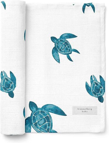 Sea Turtles Muslin Baby Blanket | Ultra Soft | Organic Cotton Muslin Blanket | 44''x44'' Inches / 110x110 cm | Super-Large | Unisex Baby Cotton Muslin Swaddle Blanket in Saudi Arabia