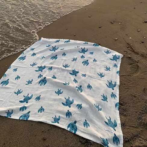 Sea Turtles Muslin Baby Blanket | Ultra Soft | Organic Cotton Muslin Blanket | 44''x44'' Inches / 110x110 cm | Super-Large | Unisex Baby Cotton Muslin Swaddle Blanket in Saudi Arabia