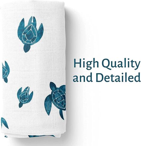 Sea Turtles Muslin Baby Blanket | Ultra Soft | Organic Cotton Muslin Blanket | 44''x44'' Inches / 110x110 cm | Super-Large | Unisex Baby Cotton Muslin Swaddle Blanket in Saudi Arabia