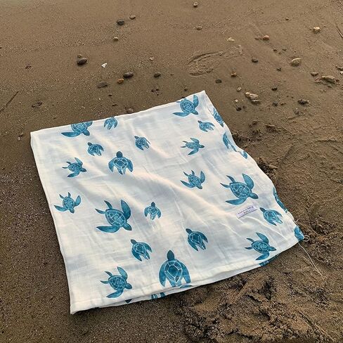 Sea Turtles Muslin Baby Blanket | Ultra Soft | Organic Cotton Muslin Blanket | 44''x44'' Inches / 110x110 cm | Super-Large | Unisex Baby Cotton Muslin Swaddle Blanket in Saudi Arabia
