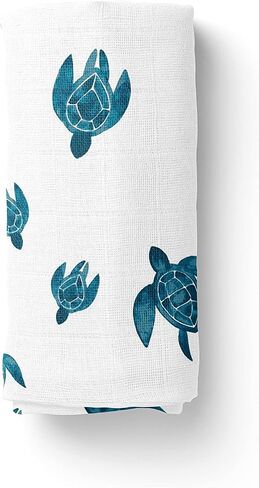 Sea Turtles Muslin Baby Blanket | Ultra Soft | Organic Cotton Muslin Blanket | 44''x44'' Inches / 110x110 cm | Super-Large | Unisex Baby Cotton Muslin Swaddle Blanket in Saudi Arabia
