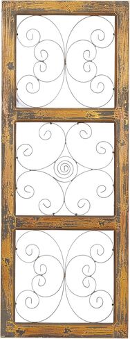 Deco 79 Wood Scroll Home Wall Decor Window Inspired Wall Sculpture with Metal Scrollwork Relief, Wall Art 14" x 1" x 36", Brown in Saudi Arabia