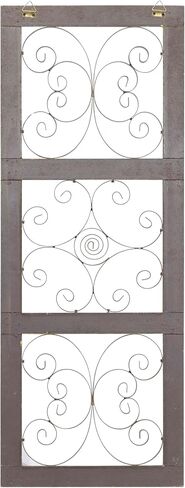 Deco 79 Wood Scroll Home Wall Decor Window Inspired Wall Sculpture with Metal Scrollwork Relief, Wall Art 14" x 1" x 36", Brown in Saudi Arabia