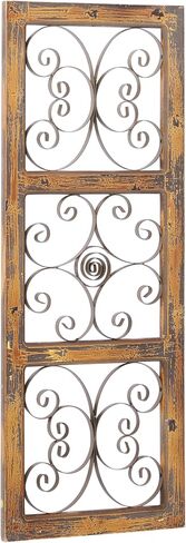 Deco 79 Wood Scroll Home Wall Decor Window Inspired Wall Sculpture with Metal Scrollwork Relief, Wall Art 14" x 1" x 36", Brown in Saudi Arabia