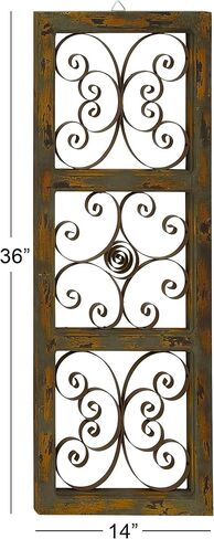 Deco 79 Wood Scroll Home Wall Decor Window Inspired Wall Sculpture with Metal Scrollwork Relief, Wall Art 14" x 1" x 36", Brown in Saudi Arabia